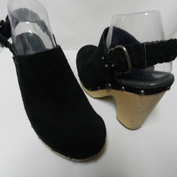 Ugg Dafni Suede Black Braided Sling Back Platform Studded Heels Clog Size Sz 9 - Picture 1 of 15